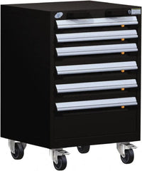 Rousseau Metal - 7 Drawer Steel Tool Roller Cabinet - 24" Wide x 43-1/8" High x 27" Deep, Ball Bearing Drawer Slides, Black - Exact Tooling
