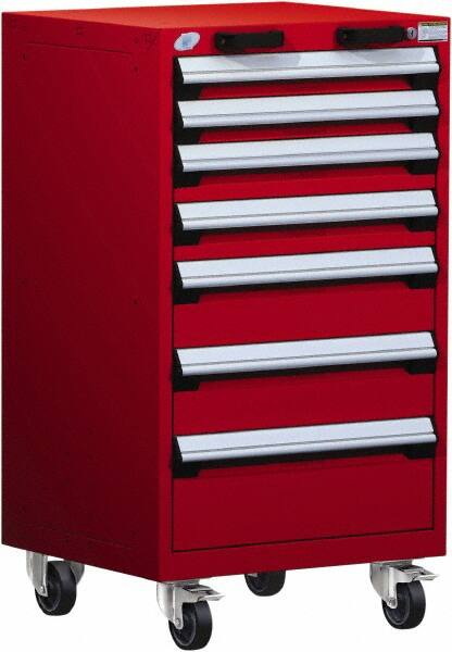 Rousseau Metal - 7 Drawer Steel Tool Roller Cabinet - 24" Wide x 43-1/8" High x 27" Deep, Ball Bearing Drawer Slides, Red - Exact Tooling