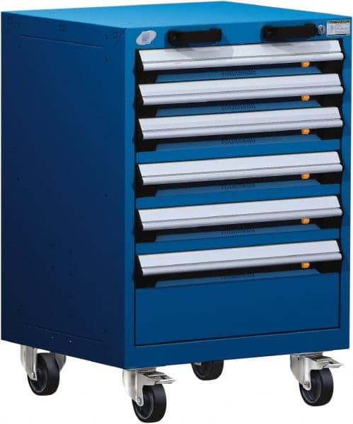 Rousseau Metal - 6 Drawer Steel Tool Roller Cabinet - 24" Wide x 35-1/8" High x 27" Deep, Ball Bearing Drawer Slides, Blue - Exact Tooling
