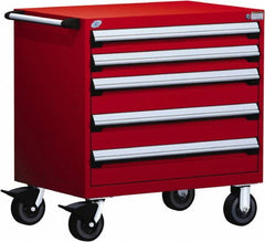 Rousseau Metal - 5 Drawer Steel Tool Roller Cabinet - 30" Wide x 37-1/2" High x 21" Deep, Ball Bearing Drawer Slides, Red - Exact Tooling
