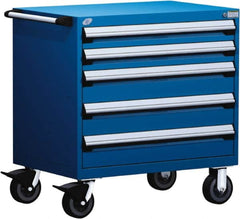 Rousseau Metal - 5 Drawer Steel Tool Roller Cabinet - 30" Wide x 37-1/2" High x 21" Deep, Ball Bearing Drawer Slides, Blue - Exact Tooling
