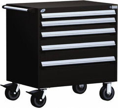Rousseau Metal - 5 Drawer Steel Tool Roller Cabinet - 36" Wide x 37-1/2" High x 18" Deep, Ball Bearing Drawer Slides, Black - Exact Tooling