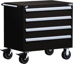 Rousseau Metal - 4 Drawer Steel Tool Roller Cabinet - 36" Wide x 35-1/8" High x 18" Deep, Ball Bearing Drawer Slides, Black - Exact Tooling