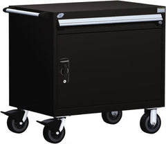 Rousseau Metal - 1 Drawer Steel Tool Roller Cabinet - 36" Wide x 35-1/8" High x 24" Deep, Ball Bearing Drawer Slides, Black - Exact Tooling