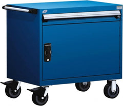 Rousseau Metal - 1 Drawer Steel Tool Roller Cabinet - 36" Wide x 35-1/8" High x 24" Deep, Ball Bearing Drawer Slides, Blue - Exact Tooling
