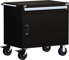 Rousseau Metal - 1 Drawer Steel Tool Roller Cabinet - 36" Wide x 35-1/8" High x 18" Deep, Ball Bearing Drawer Slides, Black - Exact Tooling
