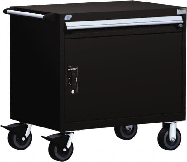 Rousseau Metal - 1 Drawer Steel Tool Roller Cabinet - 30" Wide x 35-1/8" High x 27" Deep, Ball Bearing Drawer Slides, Black - Exact Tooling