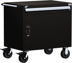 Rousseau Metal - 1 Drawer Steel Tool Roller Cabinet - 30" Wide x 35-1/8" High x 27" Deep, Ball Bearing Drawer Slides, Black - Exact Tooling