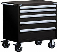 Rousseau Metal - 5 Drawer Steel Tool Roller Cabinet - 30" Wide x 37-1/2" High x 21" Deep, Ball Bearing Drawer Slides, Black - Exact Tooling