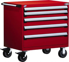 Rousseau Metal - 5 Drawer Steel Tool Roller Cabinet - 30" Wide x 37-1/2" High x 21" Deep, Ball Bearing Drawer Slides, Red - Exact Tooling