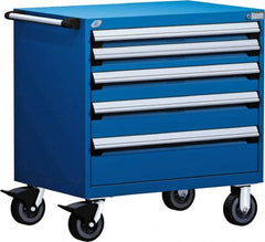 Rousseau Metal - 5 Drawer Steel Tool Roller Cabinet - 30" Wide x 37-1/2" High x 21" Deep, Ball Bearing Drawer Slides, Blue - Exact Tooling