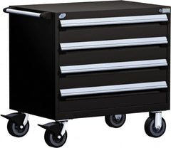 Rousseau Metal - 4 Drawer Steel Tool Roller Cabinet - 36" Wide x 35-1/8" High x 24" Deep, Ball Bearing Drawer Slides, Black - Exact Tooling