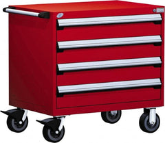 Rousseau Metal - 4 Drawer Steel Tool Roller Cabinet - 36" Wide x 35-1/8" High x 24" Deep, Ball Bearing Drawer Slides, Red - Exact Tooling