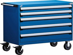 Rousseau Metal - 5 Drawer Steel Tool Roller Cabinet - 48" Wide x 37-1/2" High x 27" Deep, Ball Bearing Drawer Slides, Blue - Exact Tooling
