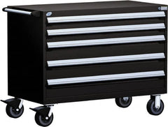 Rousseau Metal - 5 Drawer Steel Tool Roller Cabinet - 48" Wide x 37-1/2" High x 24" Deep, Ball Bearing Drawer Slides, Black - Exact Tooling