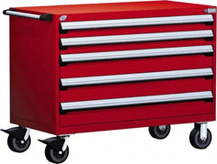 Rousseau Metal - 5 Drawer Steel Tool Roller Cabinet - 48" Wide x 37-1/2" High x 24" Deep, Ball Bearing Drawer Slides, Red - Exact Tooling