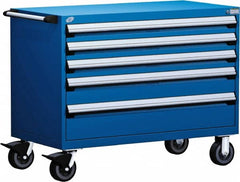 Rousseau Metal - 5 Drawer Steel Tool Roller Cabinet - 48" Wide x 37-1/2" High x 27" Deep, Ball Bearing Drawer Slides, Blue - Exact Tooling