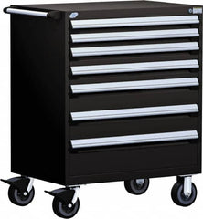 Rousseau Metal - 5 Drawer Steel Tool Roller Cabinet - 30" Wide x 45-1/2" High x 27" Deep, Ball Bearing Drawer Slides, Black - Exact Tooling