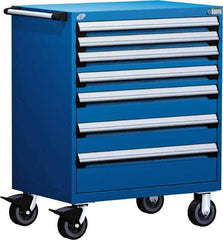 Rousseau Metal - 5 Drawer Steel Tool Roller Cabinet - 30" Wide x 45-1/2" High x 27" Deep, Ball Bearing Drawer Slides, Blue - Exact Tooling