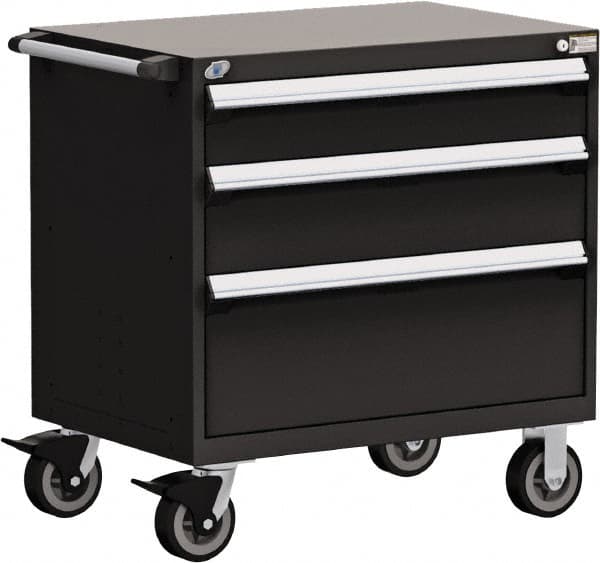 Rousseau Metal - 5 Drawer Steel Tool Roller Cabinet - 36" Wide x 37-1/2" High x 24" Deep, Ball Bearing Drawer Slides, Black - Exact Tooling