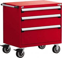 Rousseau Metal - 5 Drawer Steel Tool Roller Cabinet - 36" Wide x 37-1/2" High x 24" Deep, Ball Bearing Drawer Slides, Red - Exact Tooling
