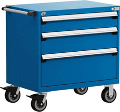Rousseau Metal - 5 Drawer Steel Tool Roller Cabinet - 36" Wide x 37-1/2" High x 18" Deep, Ball Bearing Drawer Slides, Blue - Exact Tooling