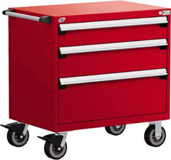 Rousseau Metal - 5 Drawer Steel Tool Roller Cabinet - 30" Wide x 37-1/2" High x 27" Deep, Ball Bearing Drawer Slides, Red - Exact Tooling