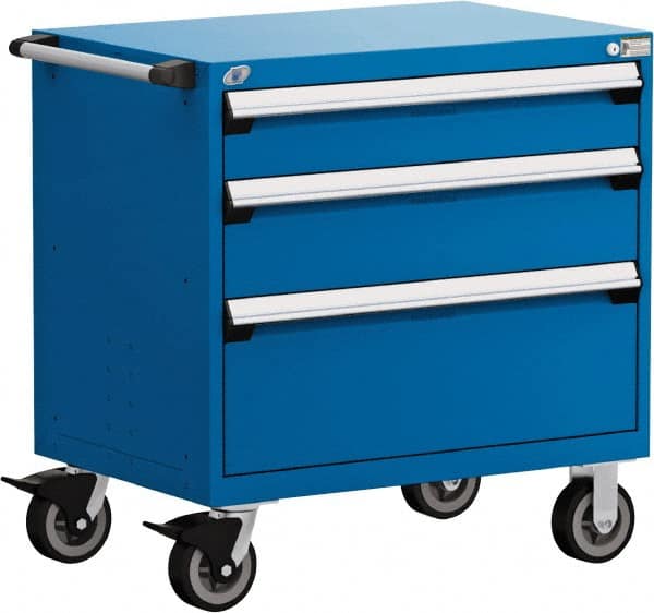 Rousseau Metal - 5 Drawer Steel Tool Roller Cabinet - 30" Wide x 37-1/2" High x 27" Deep, Ball Bearing Drawer Slides, Blue - Exact Tooling