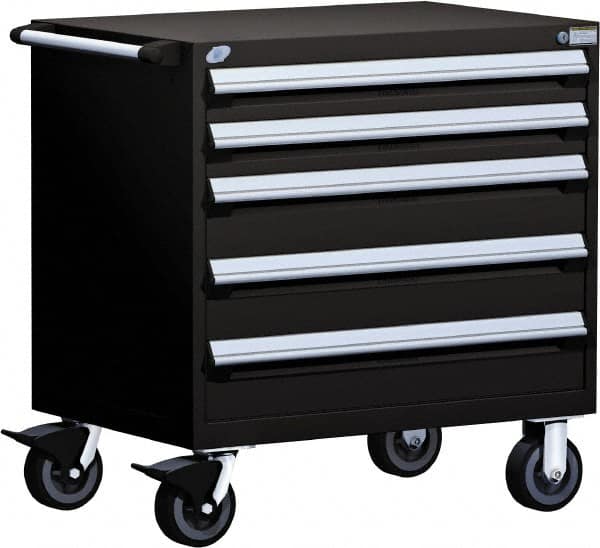 Rousseau Metal - 5 Drawer Steel Tool Roller Cabinet - 30" Wide x 37-1/2" High x 27" Deep, Ball Bearing Drawer Slides, Black - Exact Tooling
