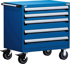 Rousseau Metal - 5 Drawer Steel Tool Roller Cabinet - 30" Wide x 37-1/2" High x 27" Deep, Ball Bearing Drawer Slides, Blue - Exact Tooling