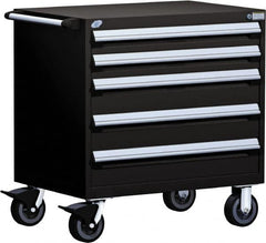 Rousseau Metal - 5 Drawer Steel Tool Roller Cabinet - 30" Wide x 37-1/2" High x 21" Deep, Ball Bearing Drawer Slides, Black - Exact Tooling