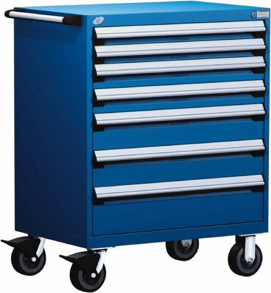 Rousseau Metal - 5 Drawer Steel Tool Roller Cabinet - 36" Wide x 45-1/2" High x 24" Deep, Ball Bearing Drawer Slides, Blue - Exact Tooling