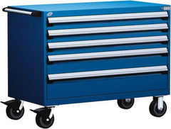 Rousseau Metal - 5 Drawer Steel Tool Roller Cabinet - 48" Wide x 37-1/2" High x 24" Deep, Ball Bearing Drawer Slides, Blue - Exact Tooling