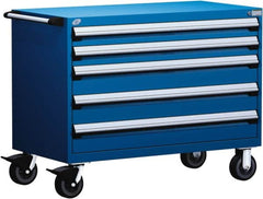 Rousseau Metal - 5 Drawer Steel Tool Roller Cabinet - 48" Wide x 37-1/2" High x 24" Deep, Ball Bearing Drawer Slides, Blue - Exact Tooling