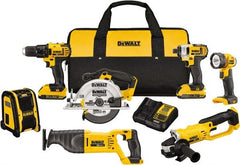 DeWALT - 20 Volt Cordless Tool Combination Kit - Includes 1/2" Compact Drill/Driver, 1/4" Impact Driver, Cut-off Tool/Grinder, Reciprocating Saw, 6-1/2 Circular Saw, LED Worklight & Bluetooth Speaker, Lithium-Ion Battery Included - Exact Tooling