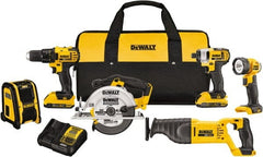 DeWALT - 20 Volt Cordless Tool Combination Kit - Includes 1/2" Compact Drill/Driver, 1/4" Impact Driver, Reciprocating Saw, 6-1/2 Circular Saw, LED Worklight & Bluetooth Speaker, Lithium-Ion Battery Included - Exact Tooling