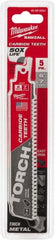 Milwaukee Tool - 6" Long x 1" Thick, Carbide Reciprocating Saw Blade - Straight Profile, 7 TPI, Toothed Edge, Universal Shank - Exact Tooling