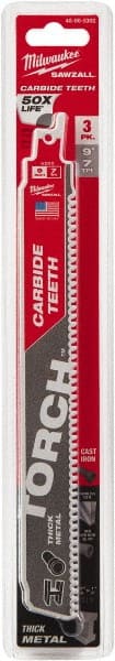 Milwaukee Tool - 9" Long x 1" Thick, Carbide Reciprocating Saw Blade - Straight Profile, 7 TPI, Toothed Edge, Universal Shank - Exact Tooling