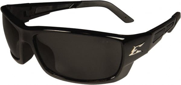 Edge Eyewear - Smoke Lenses, Framed Safety Glasses - Scratch Resistant, Black Nylon Frame, Size S, Wrap Around - Exact Tooling