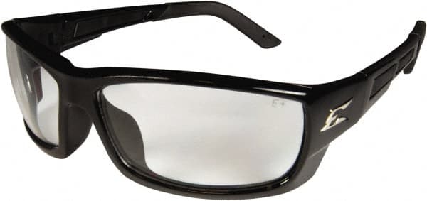 Edge Eyewear - Clear Lenses, Framed Safety Glasses - Scratch Resistant, Black Nylon Frame, Size S, Wrap Around - Exact Tooling