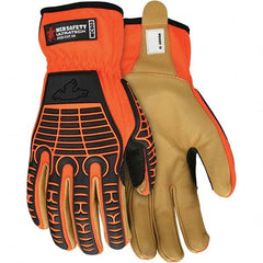 MCR Safety - Size L ANSI Cut Lvl A5, Abrasion Lvl 4, Goatskin Cut Resistant Gloves - Uncoated, Dyneema Diamond Lining, Slip-On Cuff, Orange/Gold, Paired - Exact Tooling