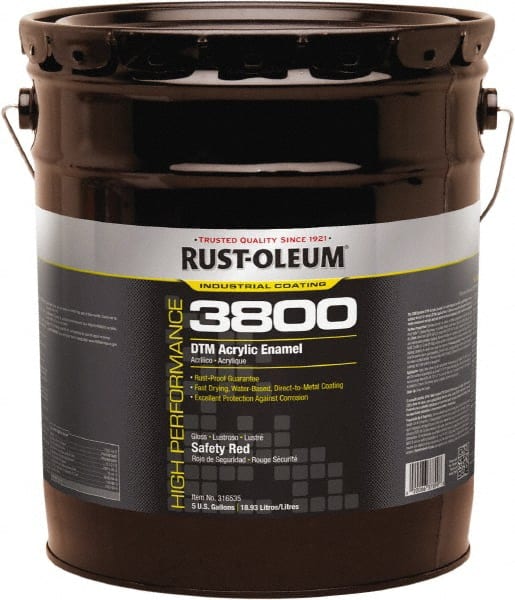 Rust-Oleum - 5 Gal Safety Red Gloss Finish Acrylic Enamel Paint - 150 to 270 Sq Ft per Gal, Interior/Exterior, Direct to Metal - Exact Tooling