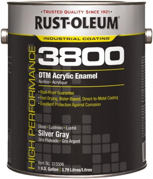 Rust-Oleum - 1 Gal Silver Gray Gloss Finish Acrylic Enamel Paint - 150 to 270 Sq Ft per Gal, Interior/Exterior, Direct to Metal - Exact Tooling