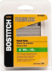 Stanley Bostitch - 16 Gauge 1/16" Shank Diam 2" Long Finishing Nails for Power Nailers - Stainless Steel, Smooth Shank, Straight Stick Adhesive Collation, Round Head, Chisel Point - Exact Tooling