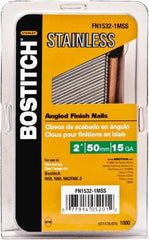 Stanley Bostitch - 15 Gauge 0.07" Shank Diam 2" Long Finishing Nails for Power Nailers - Stainless Steel, Smooth Shank, Angled Stick Adhesive Collation, Round Head, Chisel Point - Exact Tooling