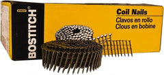 Stanley Bostitch - 13 Gauge 0.099" Shank Diam 1-1/2" Long Framing Nails for Power Nailers - Steel, Yellow Zinc Finish, Smooth Shank, Coil Wire Collation, Round Head, Diamond Point - Exact Tooling