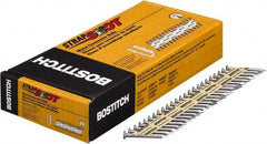 Stanley Bostitch - 10 Gauge 0.148" Shank Diam 1-1/2" Long Metal Connecting Nails for Power Nailers - Steel, Bright Finish, Smooth Shank, Angled Stick Paper Tape Collation, Round Head, Diamond Point - Exact Tooling