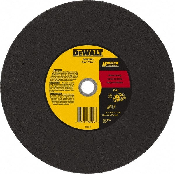 DeWALT - 16" 24 Grit Aluminum Oxide Cutoff Wheel - 5/32" Thick, 1" Arbor, 4,700 Max RPM, Use with Chop Saws - Exact Tooling