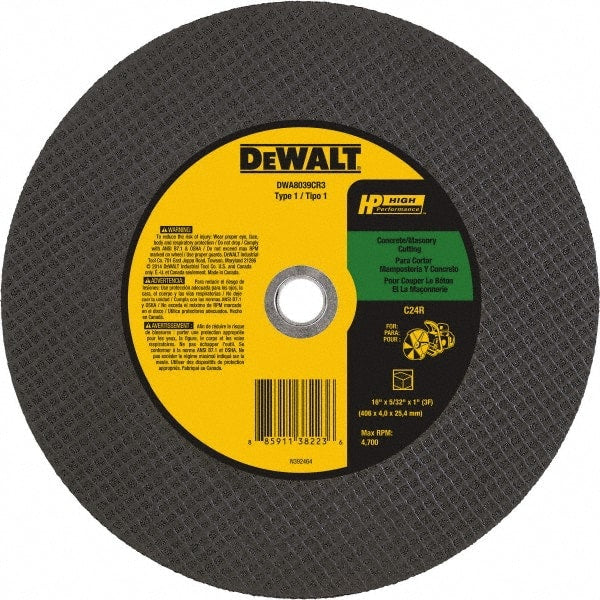 DeWALT - 16" 24 Grit Silicon Carbide Cutoff Wheel - 5/32" Thick, 1" Arbor, 4,700 Max RPM, Use with Chop Saws - Exact Tooling