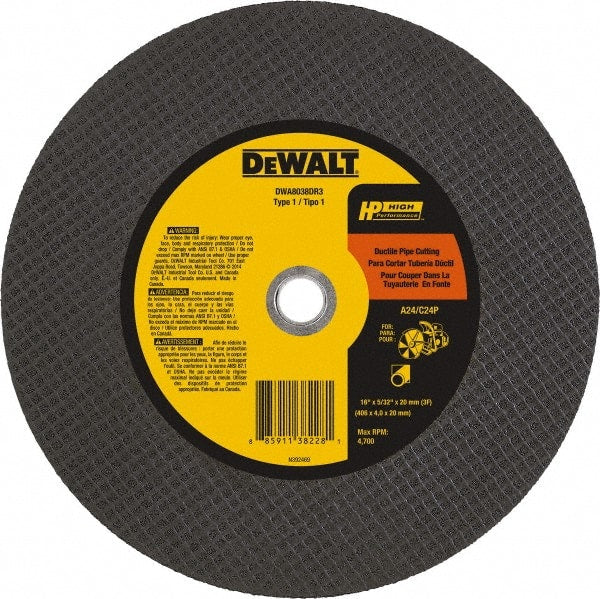 DeWALT - 16" 24 Grit Silicon Carbide Cutoff Wheel - 5/32" Thick, 20mm Arbor, 4,700 Max RPM, Use with Chop Saws - Exact Tooling